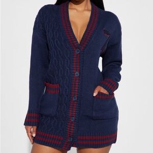 Georgette Sweater Mini Dress - Navy/Red